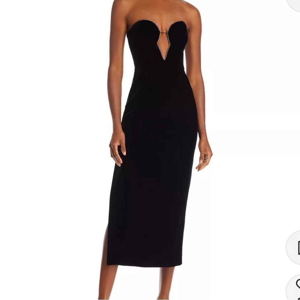 Bardot Black Velvet Strapless Midi Dress | NYE, Holiday parties, Winter weddings